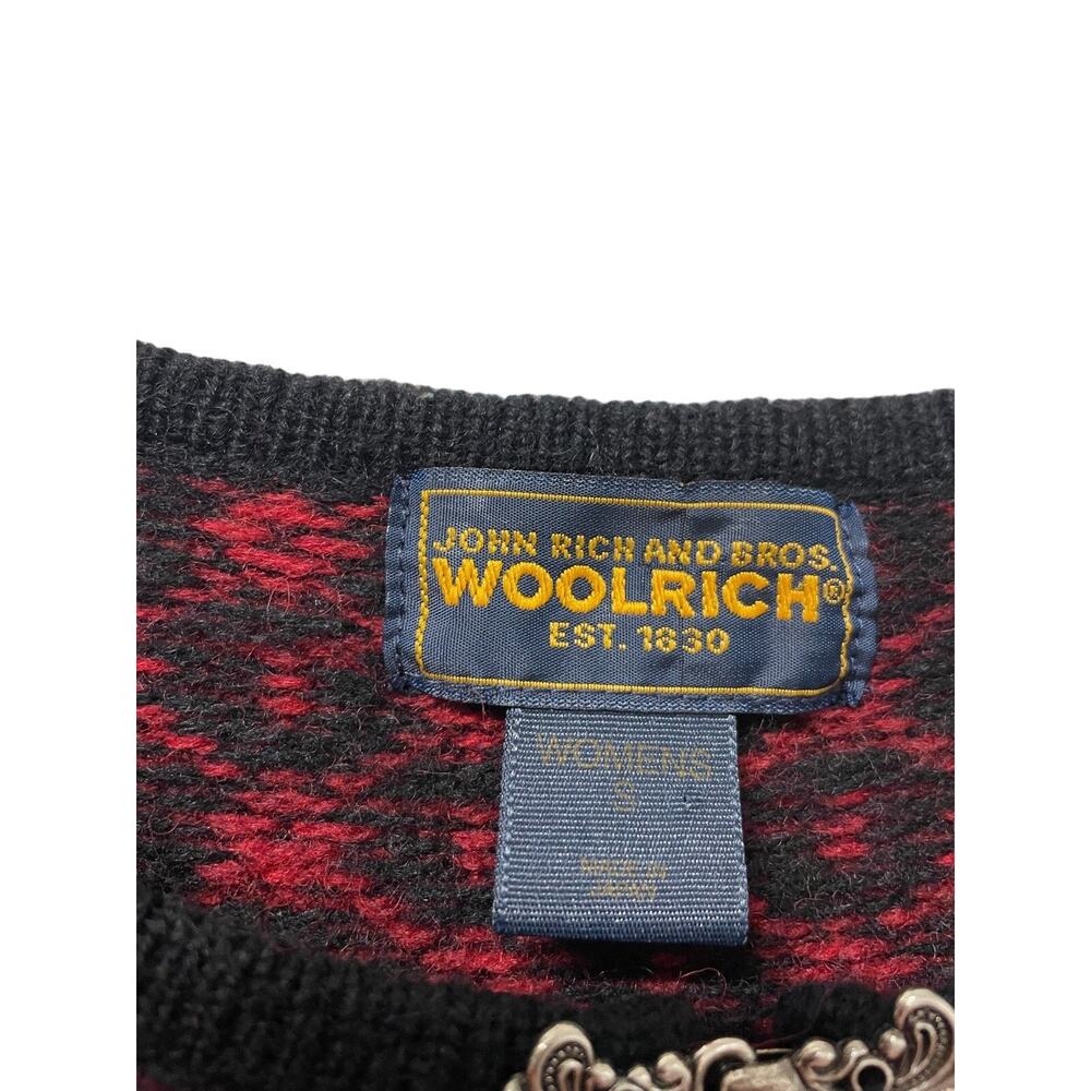 VTG Woolrich Red Cardigan Sweater 100% Wool Nordic Style Women's Size Small - Picture 3 of 6